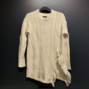 J. Crew Cableknit Sweater Fringe Cream